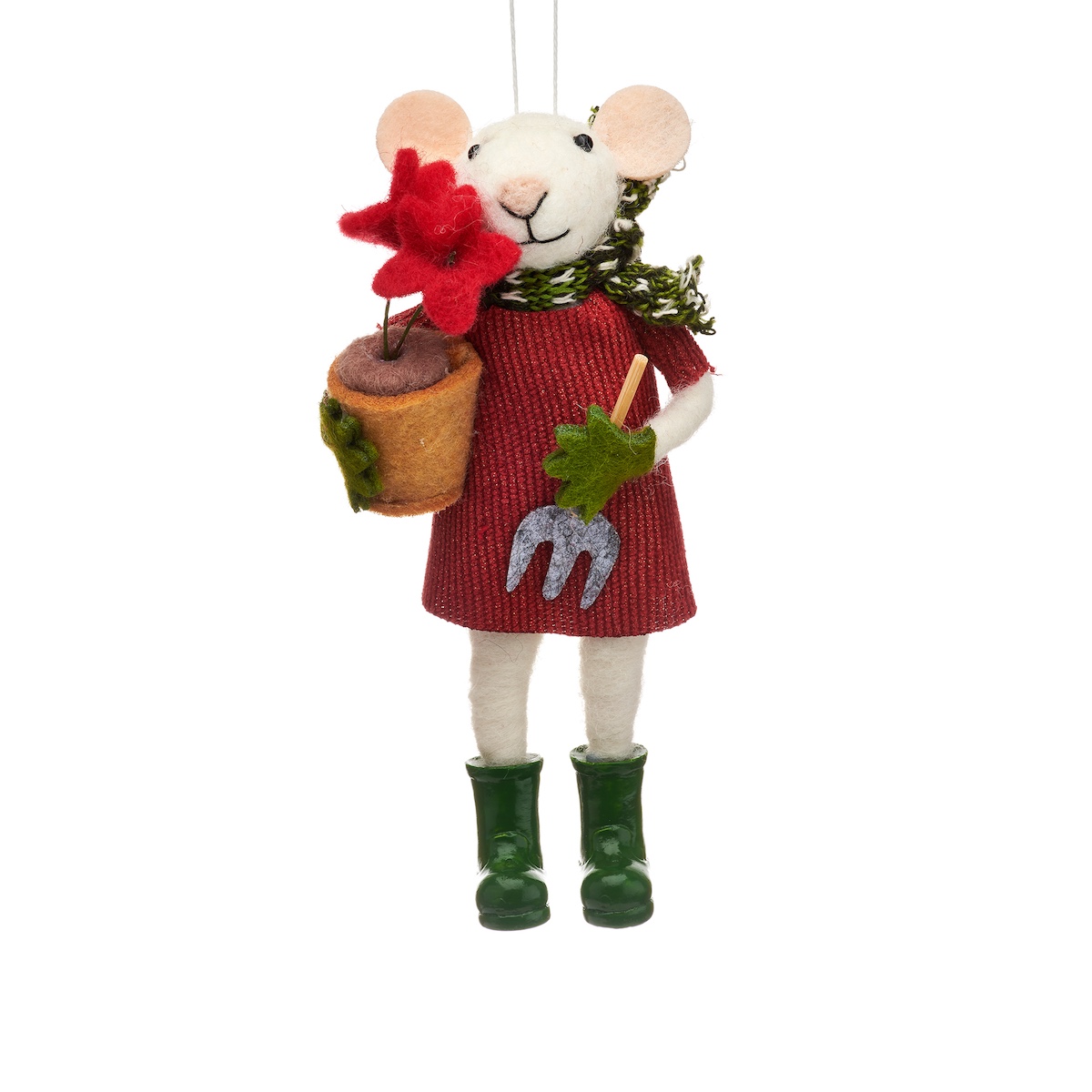 Sass & Belle Felt Gardening Mouse with Flower Pot Christmas Tree Decoration