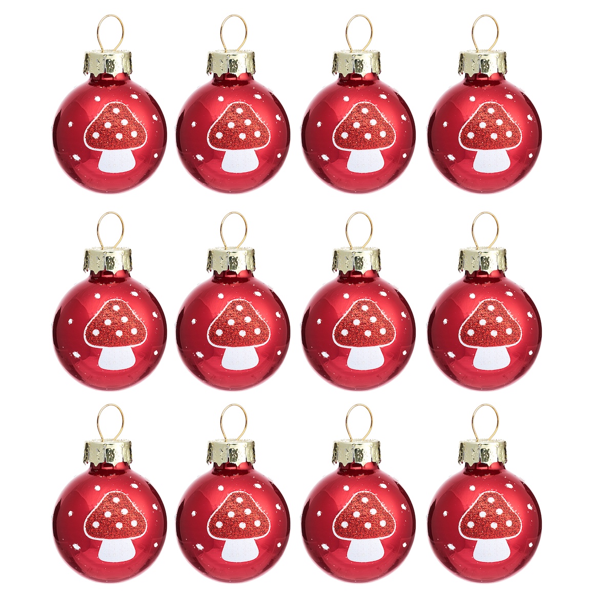 Sass & Belle Set of 12 Mini Mushroom Design Christmas Tree Baubles