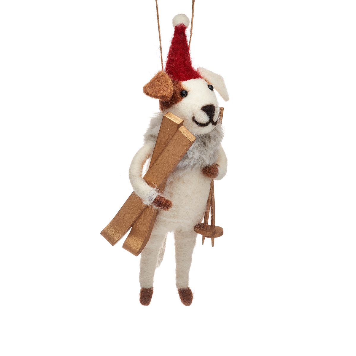 Sass & Belle Felt Dog with Skis Christmas Tree Decoration