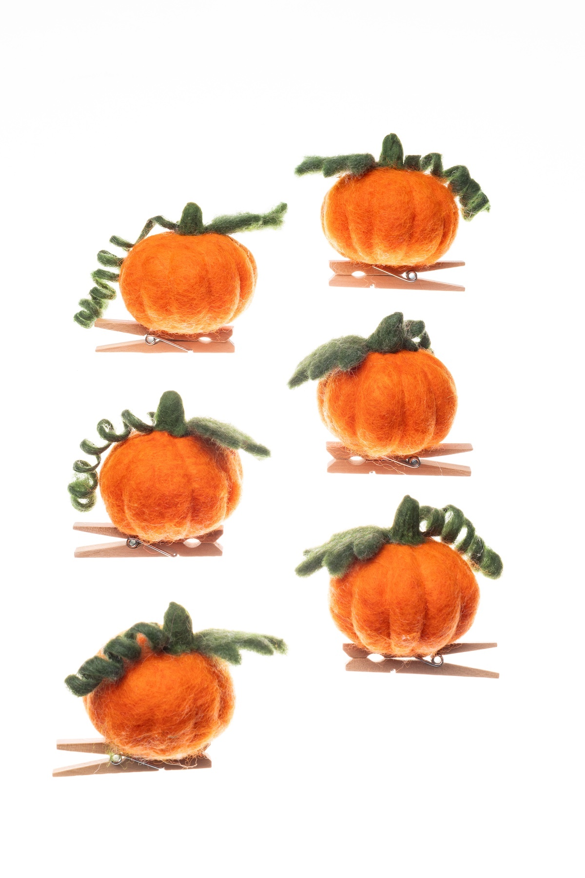 Shoeless Joe Set of Six Felt Clip On Pumpkins Halloween Decorations