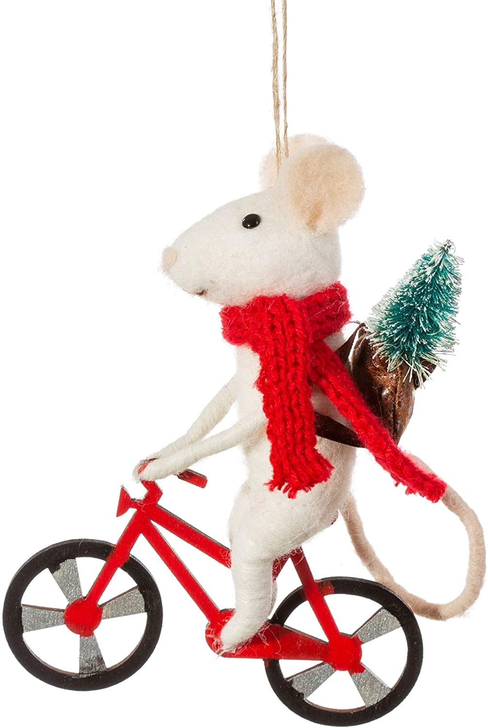 Sass & Belle Felt Mouse on Bicycle Christmas Tree Decoration