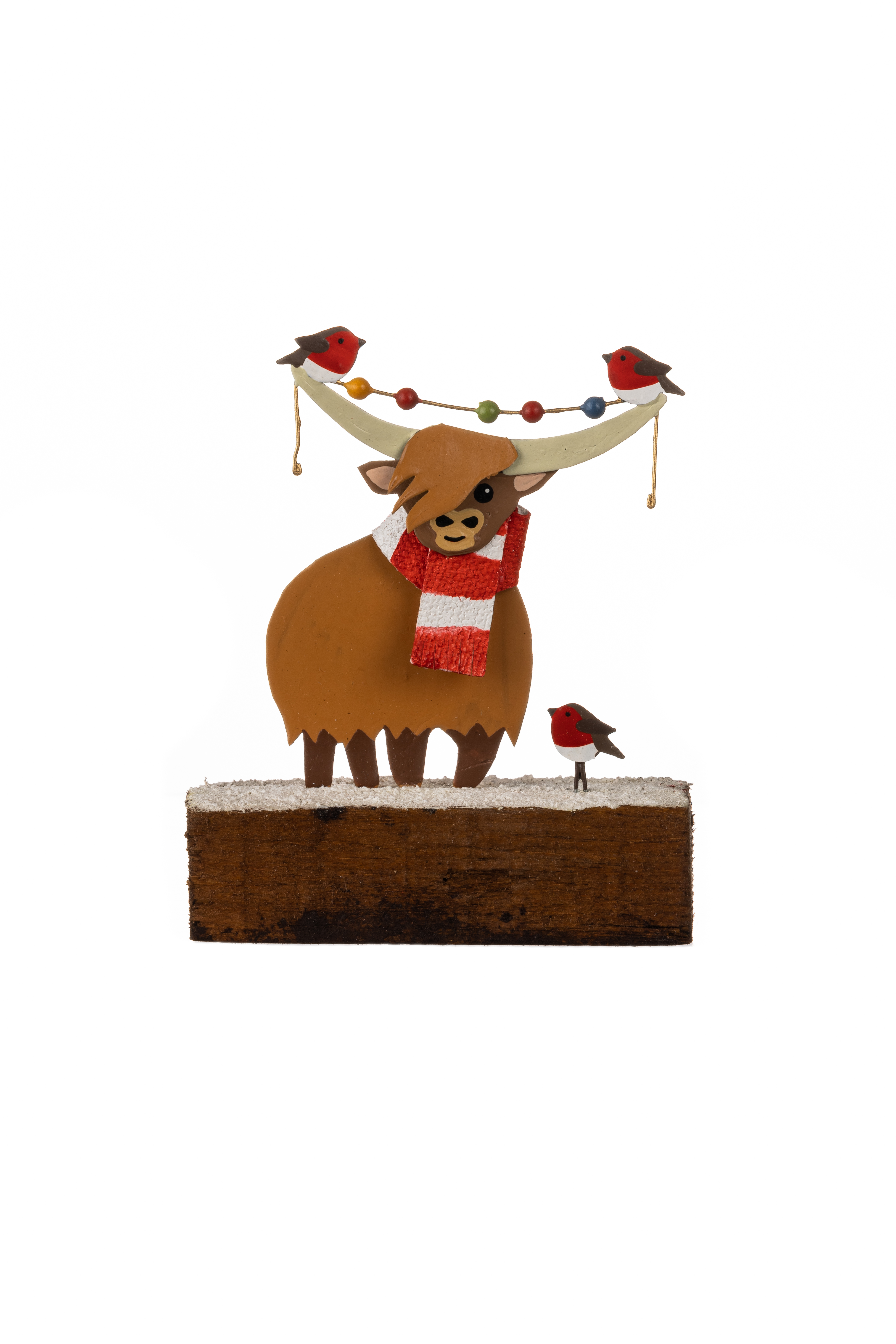 Shoeless Joe Highland Cow with Robins Christmas Decoration