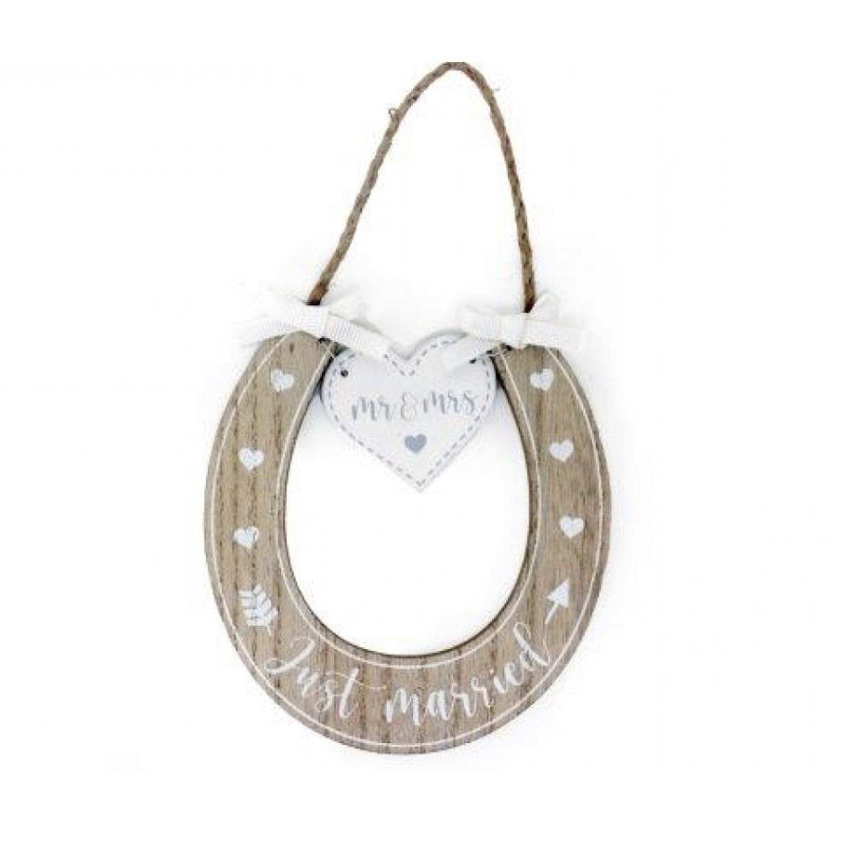 Sil Interiors Wooden Mr and Mrs Just Married Horseshoe Decoration